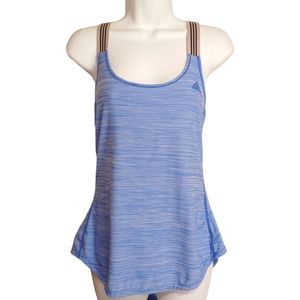 ADIDAS Blue Marled Print Striped Strap Sleeveless Criss Cross Back Large